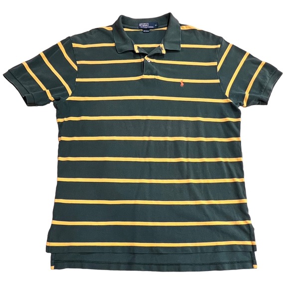 Polo Ralph Lauren Green Yellow Stripe Orange Pony Polo Shirt 100% Cotton Size XL - Picture 2 of 6